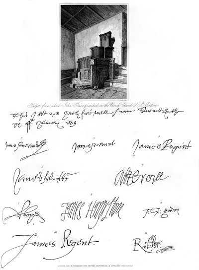 Die Kanzel von John Knox und Unterschriften mehrerer bedeutender Persönlichkeiten, 16. Jahrhundert, 1840 von Charles J. Smith
