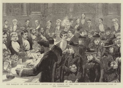 Das Bankett der Benevolent Society of St Patrick im First Avenue Hotel, einige der Preisträger vorstellend von Charles J. Staniland