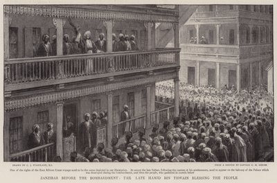 Sansibar vor dem Bombardement, der verstorbene Hamid Bin Thwain segnet das Volk von Charles J. Staniland