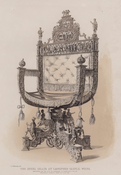 Der Stahlstuhl im Longford Castle, Wilts, präsentiert von der Stadt Augsburg an Rudolf II., Kaiser von Deutschland um das Jahr 1577 von Charles James Richardson