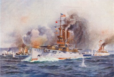 Die Zerstörung der spanischen Flotte vor dem Hafen von Santiago von Charles John de (after) Lacy