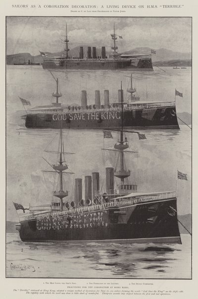 Matrosen als Krönungsdekoration, ein lebendes Gerät auf der HMS Terrible von Charles John de Lacy