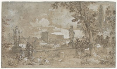 Ansicht eines Teils der Farnesischen Gärten auf dem Palatin in Rom von Charles Joseph Natoire