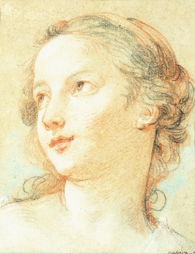 Der Kopf eines Mädchens, das nach links schaut von Charles Joseph Natoire