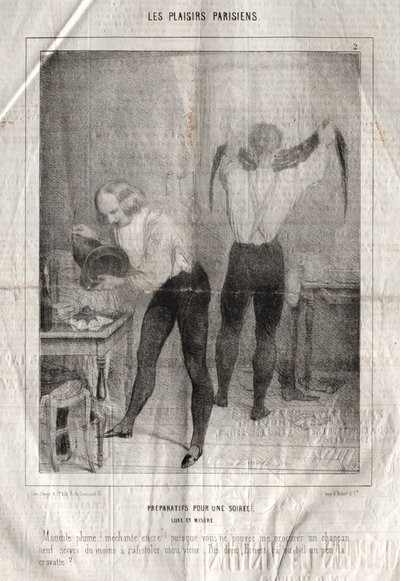 Die Pariser Vergnügungen: Vorbereitungen für einen Abend. Luxus und Elend. Verfluchte Feder! Böse... von Charles Joseph Traviès de Villers