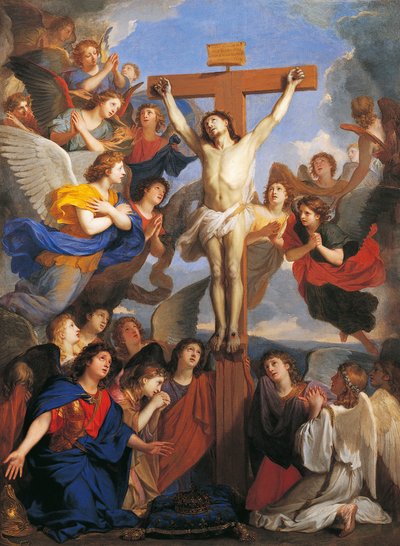 Kruzifix mit Engeln, um 1660, von Charles Le Brun von Charles Le Brun
