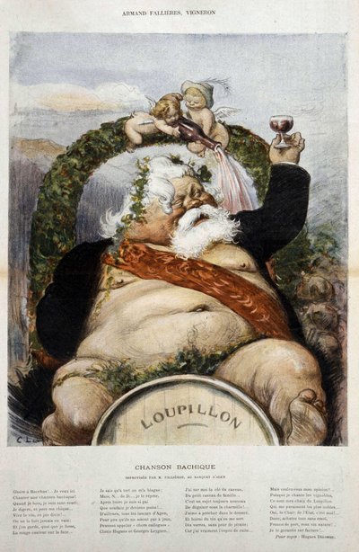 Armand Fallières, Winzer: Karikatur von Fallières als Bacchus - in „Le Rire“ von Okt 1906 von Charles Leandre