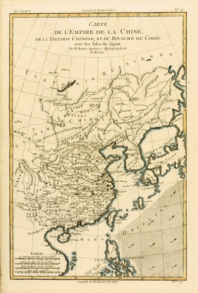 Das Chinesische Reich, Chinesisch-Tartarei und das Königreich Korea, mit den Inseln Japans, aus Atlas de Toutes les Parties Connues du Globe Terrestre von Guillaume Raynal (1713-96), veröffentlicht 1780 von Charles Marie Rigobert Bonne