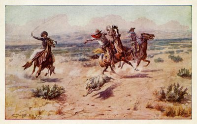 Cowboys jagen einen Präriewolf von Charles Marion Russell
