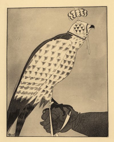 Jagdfalke mit Haube auf dem Handschuh eines Falkners von Charles Martin