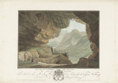 Blick auf eine Landschaft aus der Drachenhöhle von Charles Melchior Descourtis