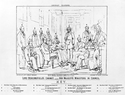 Lord Beaconsfields Kabinett 1874 - Ihre Majestäts Minister im Rat, Druck von Henry Lemon, 1880 (Stich) von Charles Mercier