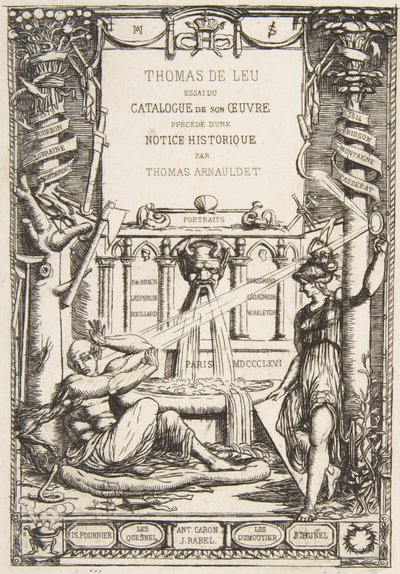 Frontispiz für den Katalog der Werke von Thomas De Leu, 1866 von Charles Meryon