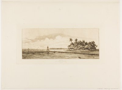 Ozeanien: Fischen, nahe Inseln mit Palmen in der Uea- oder Wallis-Gruppe, 1845 von Charles Meryon