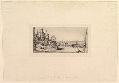 Passerelle du Pont-au-Change, nach dem Brand von 1621 Die Fußgängerbrücke vorübergehend ersetzend..., 1860 von Charles Meryon