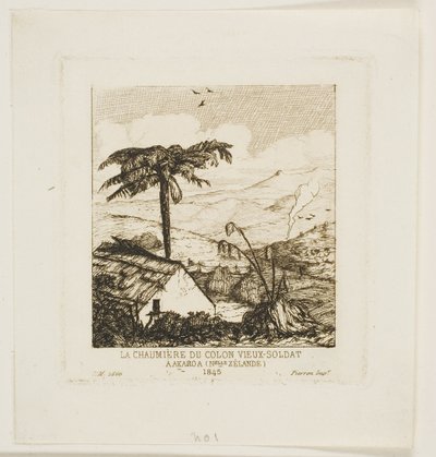 Das strohgedeckte Häuschen des alten Soldaten, Akaroa, 1845 von Charles Meryon