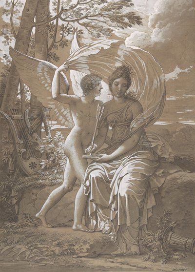 Die Muse Erato schreibt Verse inspiriert von der Liebe von Charles Meynier