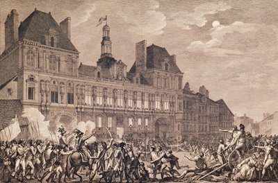 Robespierre, Saint-Just, Couthon und Hanriot suchen Zuflucht im Hôtel de Ville in Paris, 9. Thermidor Jahr II (27. Juli 1794) 1800 von Charles Monnet