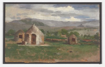Landschaftsskizze mit primitiven Hütten, Provence von Charles Nègre