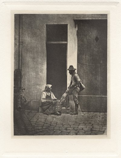 Pifferaro stehend und italienische Bäuerin sitzend, im Hof des 21 Quai Bourbon (Tafel IV) von Charles Nègre, André Jammes