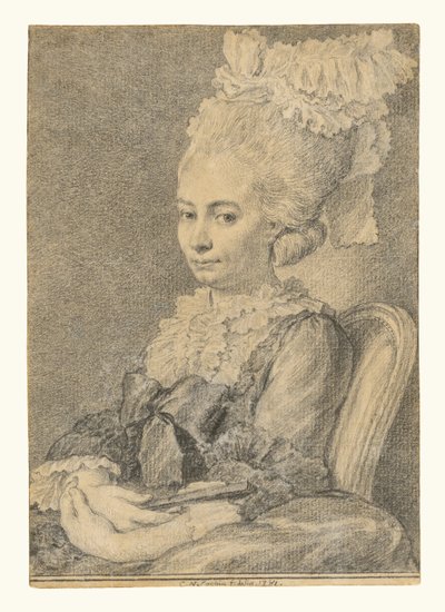 Porträt einer jungen Frau mit einem Fächer von Charles Nicolas Cochin II