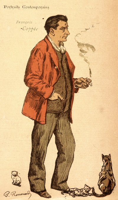 François Coppée raucht eine Zigarette und mit Katzen von Charles Paul Renouard