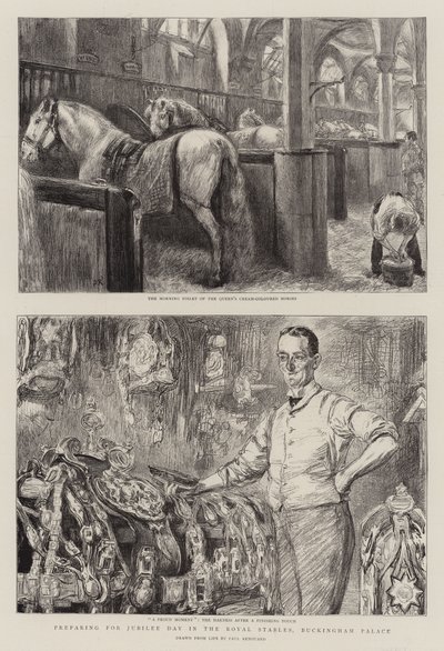 Vorbereitungen für den Jubiläumstag in den königlichen Ställen, Buckingham Palace von Charles Paul Renouard