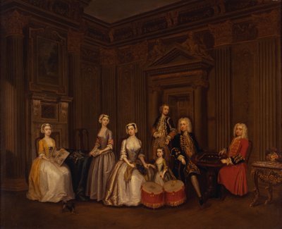 Porträt von Algernon Seymour, Lord Hertford (später 7. Herzog von Somerset) mit Colonel Tomkins Wardour, Colonel Browne, Lord Beauchamp, Frances, Lady Hertford, Lady Elizabeth Seymour und Miss Herbert von Charles Philips