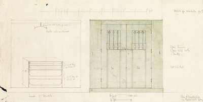Entwurf für einen Kleiderschrank, in Aufriss der Vorderseite und des Inneren dargestellt, ca. 1899-1900 von Charles Rennie Mackintosh