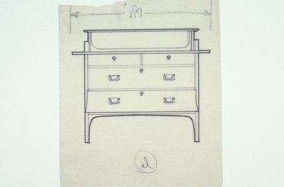 Linienzeichnung eines Möbels (eine Sitzbank mit bemalten Paneelen), ca. 1910 von Charles Rennie Mackintosh