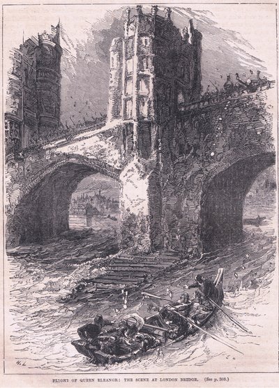 Flucht der Königin Eleonore: Szene an der London Bridge, 1263 n. Chr. von Charles Ricketts