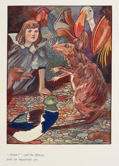 "Ahem!" sagte die Maus mit wichtiger Miene. Alice mit einer Maus und anderen Tieren von Charles Robinson
