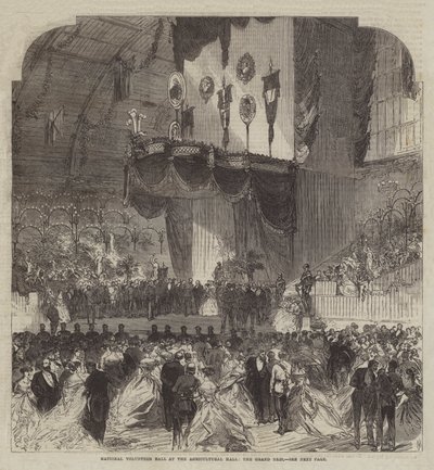 National Volunteer Ball in der Agricultural Hall, das große Podium von Sir John Charles Robinson