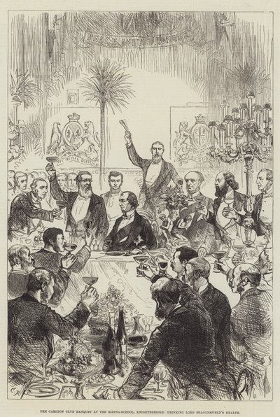 Das Bankett des Carlton Clubs in der Reitschule, Knightsbridge, beim Trinken auf die Gesundheit von Lord Beaconsfield von Sir John Charles Robinson