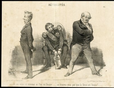 Illustration von Charles Vernier in Le Charivari - Präsident der Republik, Ministerium, Sessel (Symbol der Macht) - Napoleon III, Barrot Odilon, Minister, Faucher Leon von Charles Vernier