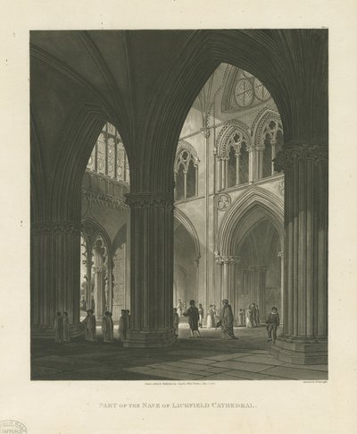Innenraum der Kathedrale von Lichfield - Schiff (Aquatinta-Stich) von Charles Wild