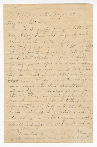 Brief an Oscar W. Price von Colonel Charles Young, 14. Juli 1918 von Charles Young