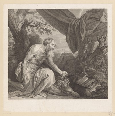 Hieronymus mit schlafendem Löwen und Kruzifix von Charles de Beauvais (rejected attribution)