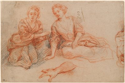 Zwei junge Frauen, die auf dem Boden sitzen (Vorderseite) von Charles de la Fosse