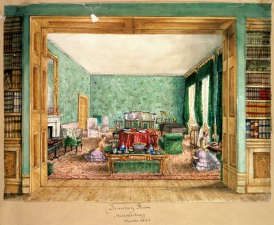 Das Wohnzimmer in Meesdenbury, f13 aus Ein Album von Innenräumen von Charlotte Bosanquet