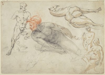 Studien von männlichen und weiblichen Akten, einem Satyr und einem Kamel (recto); Statue von Marcus Aurelius (verso) von Cherubino Alberti