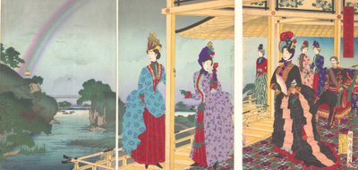 Ein Garten erfrischt durch den vorbeiziehenden Regen Ukasentei no zu, Juli 1888 von Chikanobu Yoshu