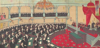 Illustration der Kaiserlichen Versammlung des Hauses der Peers, 1890 von Chikanobu Yoshu