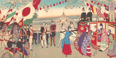 Besuch der Kaiserin auf der dritten nationalen Industrieausstellung im Ueno-Park, 1889 von Chikanobu Yoshu