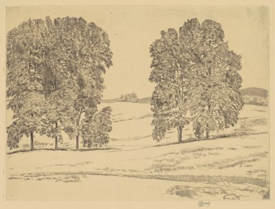 Hickories in einem Heufeld von Childe Hassam