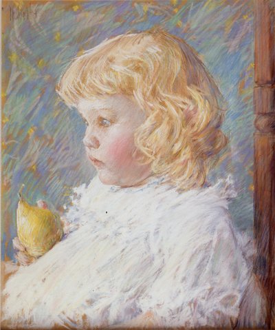 Kleines Mädchen mit einer Birne von Childe Hassam