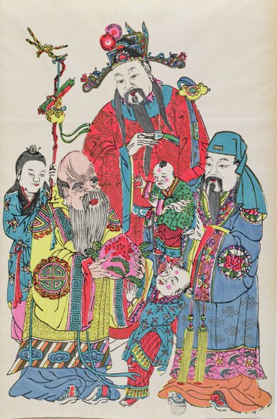 Eine Familie umgibt den Gott der Langlebigkeit, Ende des 19. Jahrhunderts von Chinese School