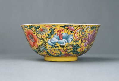 Feine Famille-Rose-Schale mit gelbem Grund, 1821-1850 von Chinese School