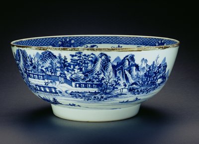 Blau-weiße Schale mit einer Szene der Porzellanherstellung (Porzellan) von Chinese School