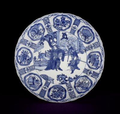 Blau-weißer Kraak-Teller mit Kriegern, Wanli, 1590-1610 (Porzellan) von Chinese School